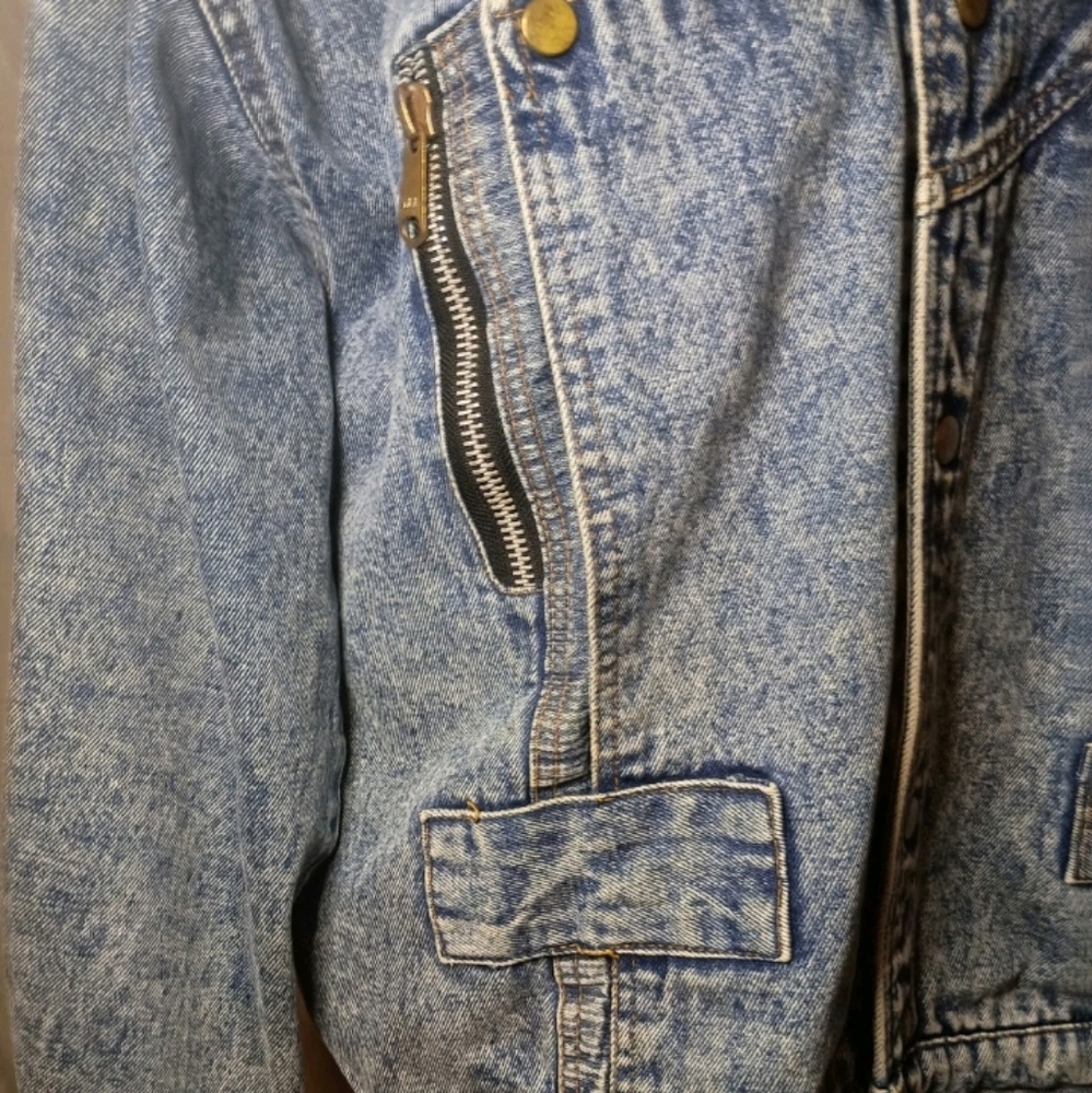 Acid Wash High Quality Denim Jacket Artisan Designed Bomber Style Men's Large - Picture 4 of 13